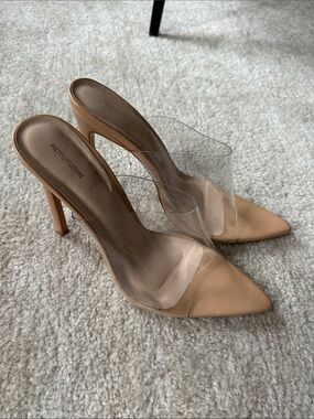 PrettyLittleThing Beige Clear Strap Stiletto Mules
